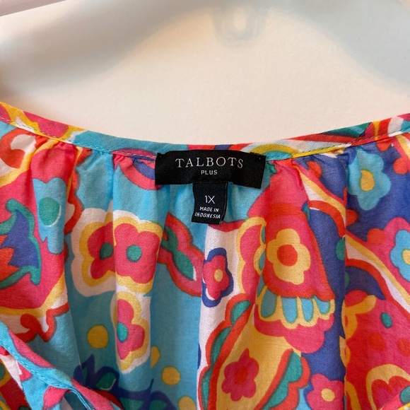 FIESTA COLORFUL SCOOP NECK TALBOTS BLOUSE COTTON FABRIC 3/4 SLEEVE - Picture 9 of 10